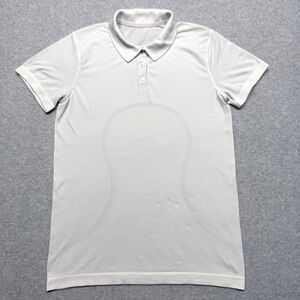 Lululemon Polo Shirt Womens 10 Faded White Short Sleeve Performance Stretch Top‎